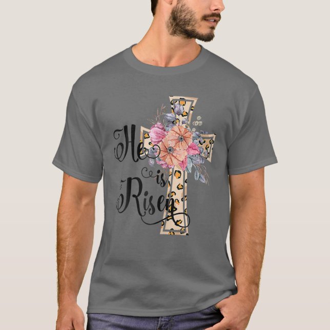 T-shirt Il Est Ressuscité Leopard Christian Joyeux Pâques (Devant)