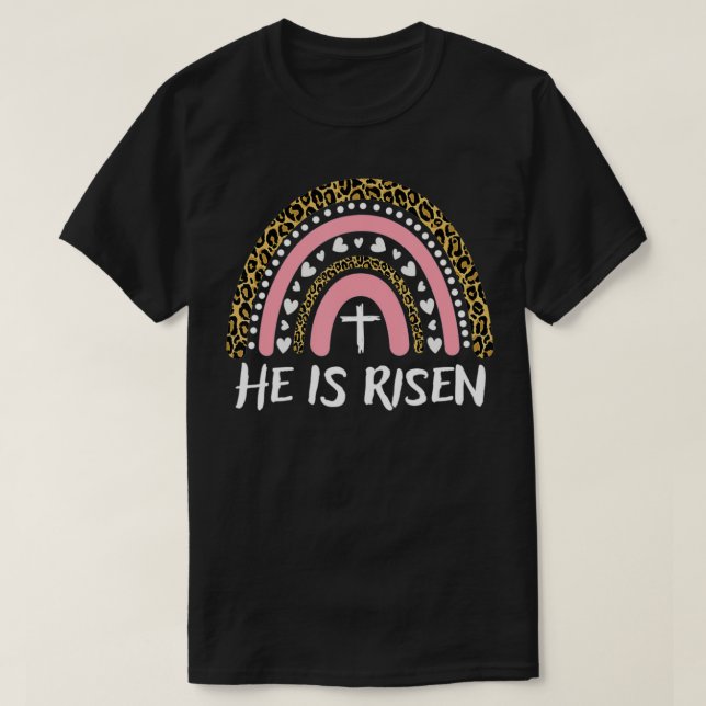 T-shirt Il est ressuscité Leopard Rainbow Happy Pâques 202 (Design devant)