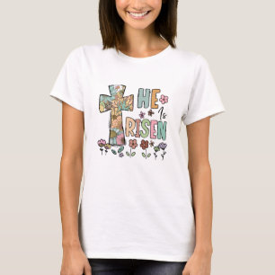 T-shirt Il est ressuscité Pâques Floral Jésus Croix