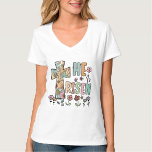 T-shirt Il est ressuscité Pâques Floral Jésus Croix
