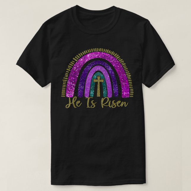 T-shirt Il Est Ressuscité Rainbow Christian Jésus Joyeux P (Design devant)