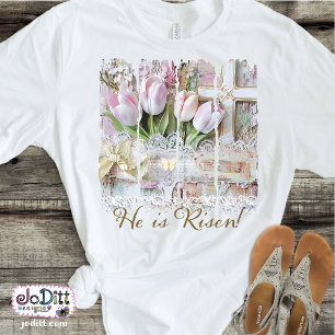 T-shirt Il est ressuscité Tulip Cross Christian Vintages f