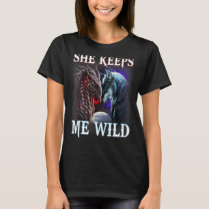 T-shirt Il me protège Elle me garde sauvage Couple Wolves