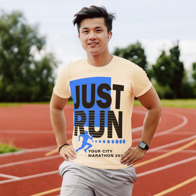 T-shirt Il suffit de courir Marathon Course de piste Date  (Just Run Marathon Runner Track Race Date Blue Lt T-Shirt)