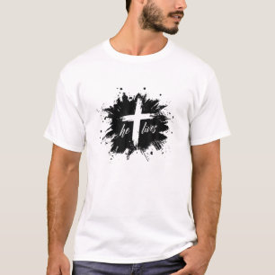 T-shirt Il Vit Croix Jésus Religieux Fête de Pâques Christ