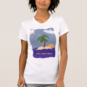 T-shirt Île avec palmier, coucher de soleil et mouettes