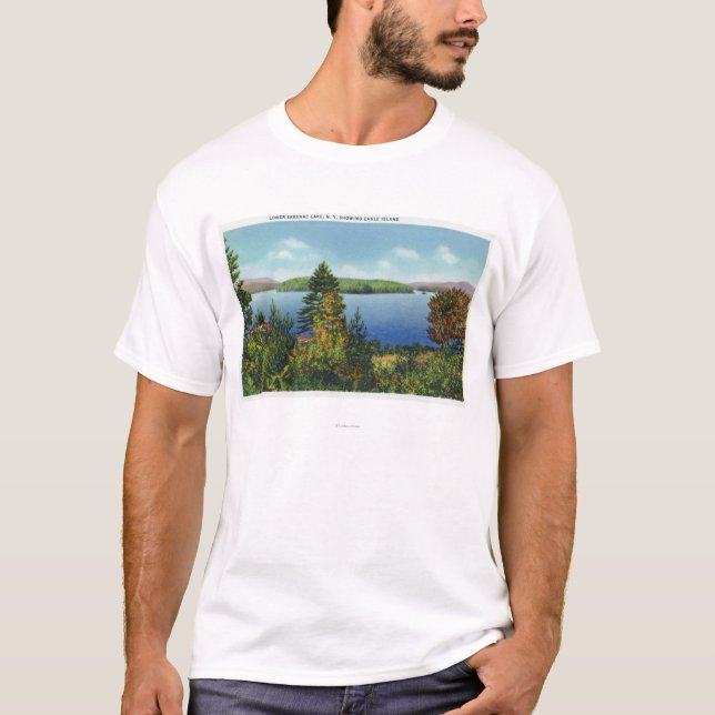 T-shirt Île d'Eagle et vue inférieure de lac Saranac (Devant)