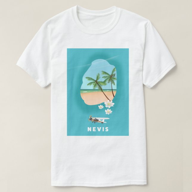 T-shirt Île des Caraïbes Nevis Carte illustrée. (Design devant)