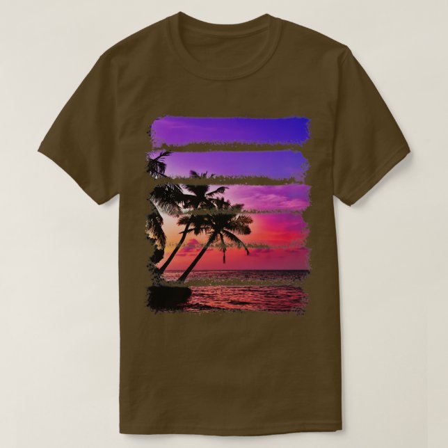 T-shirt Île tropicale Coucher de soleil Palmiers Océan Pla (Design devant)
