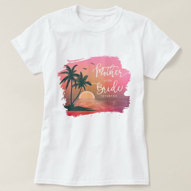 T-shirt Ile tropicale Mère de la mariée rose ID581 (Design devant)