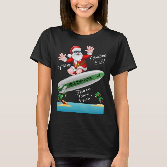 T-shirt Île tropicale Sandy Beach Surf Père Noël Christma (Devant)