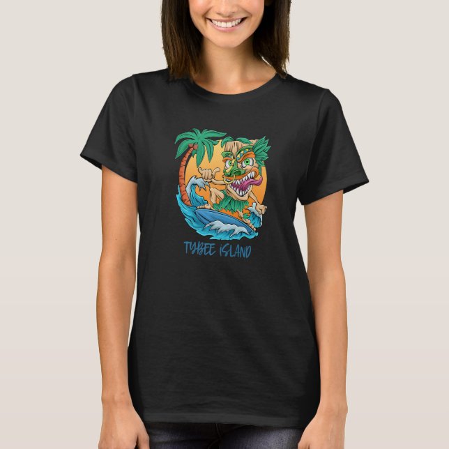 T-shirt Île Tybee Géorgie Vacances Surf Tiki Man Bea (Devant)