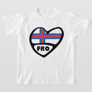 T-shirt Îles Féroé Code de pays Drapeau Cardiaque Badge