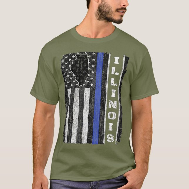 T-shirt Illinois Mince Ligne Bleue Semaine de police USA D (Devant)