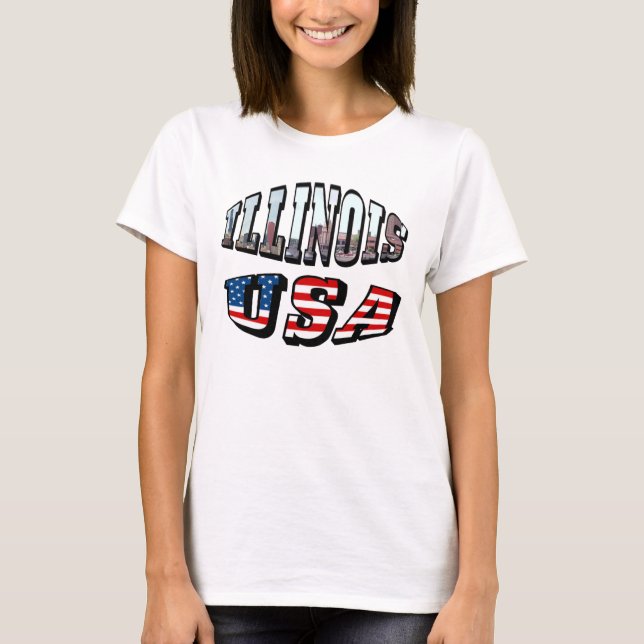 T-shirt Illinois USA Drapeau et texte de la photo d'état (Devant)