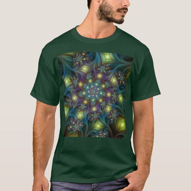 T-shirt Illuminé Abstrait brillant Turquoise violet Fracta (Devant)