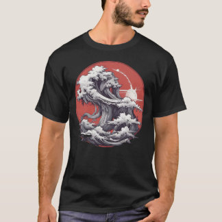 T-shirt illustrant les vagues de la mer de style j