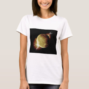 T-shirt illustration 3d de la planète jaune dans l'univers