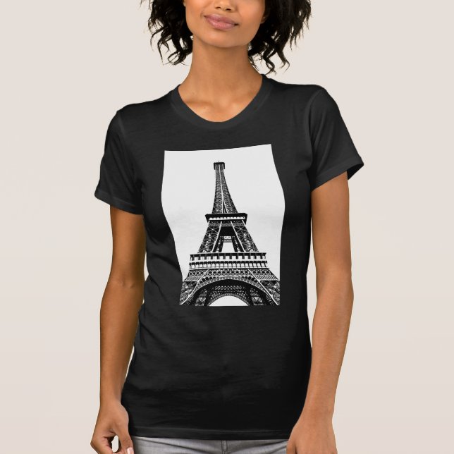 T-shirt Illustration blanche noire d'art de Paris France (Devant)