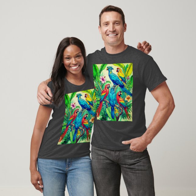 T-shirt Illustration botanique des oiseaux tropicaux (Unisexe)