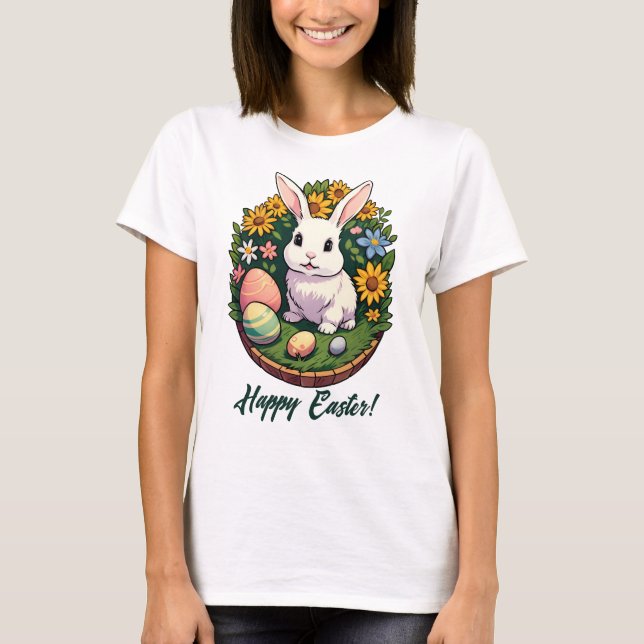 T-shirt Illustration classique du lapin de Pâques. Joyeux  (Devant)