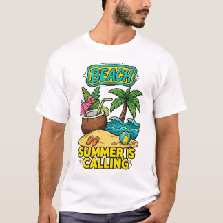 T-shirt Illustration colorée de plage tropicale présentant