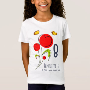 T-Shirt Illustration d'anniversaire des fleurs du coeur ro