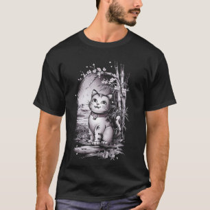 T-shirt Illustration d'art de chat japonais dans un jardin