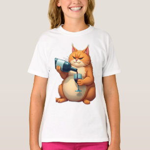 T-shirt Illustration d'art moderne de chat ivre de luxe