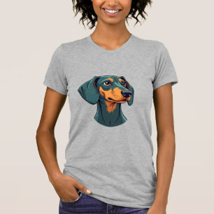 T-shirt Illustration d'art rétro de portrait de teckel vin