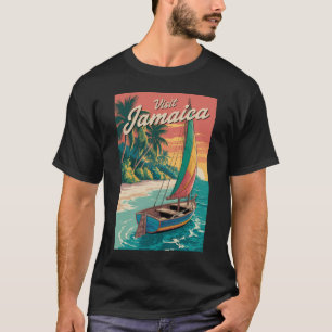 T-shirt Illustration de bateau Jamaïcain Art de voyage Vin