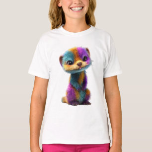 T-shirt Illustration de belette à fourrure arc-en-ciel col