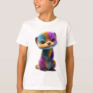 T-shirt Illustration de belette à fourrure arc-en-ciel col