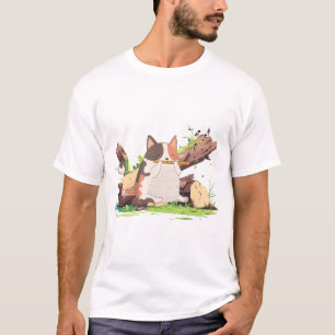 T-shirt Illustration de chat calico mignon jouant de la fl