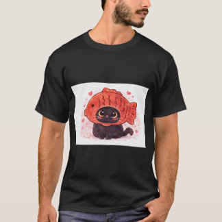 T-shirt Illustration de chat mignon avec chapeau de poisso