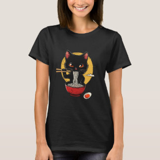 T-shirt Illustration de chat mignon mangeant des ramen