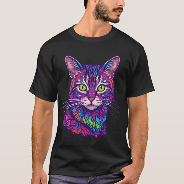 T-shirt illustration de chat psychédélique (Devant)