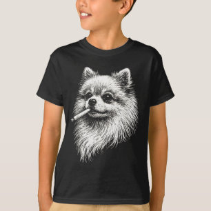 T-shirt Illustration de chien mème fumeur Poméranie