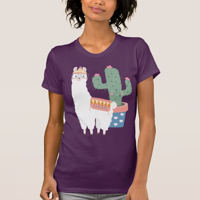 T-shirt Illustration de Cute Kawaii Llama et Cactus (Devant)