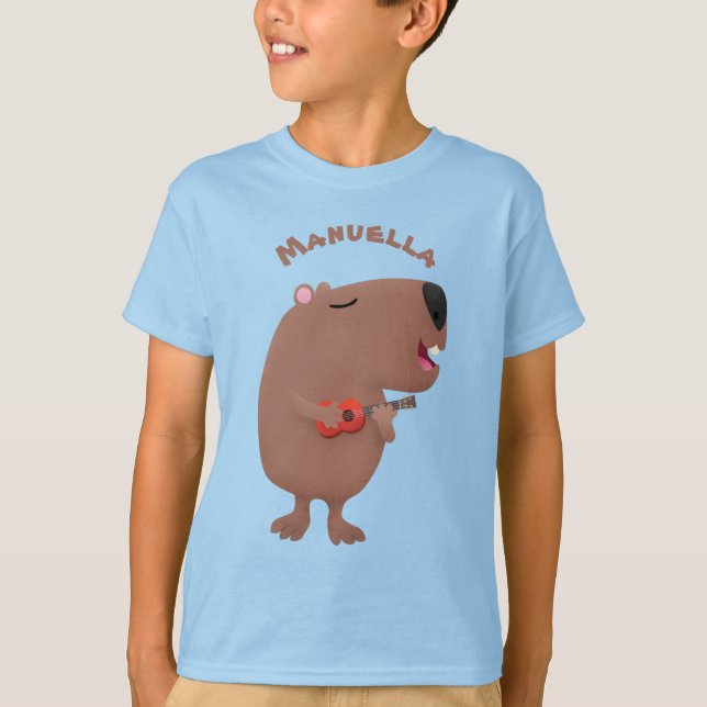 T-shirt Illustration de dessin animé de capybara ukulele (Devant)