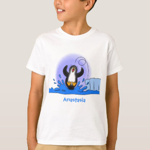 T-shirt Illustration de dessin animé de manchot sautant he