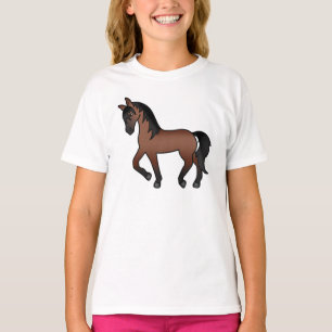 T-shirt Illustration de dessin animé mignon de cheval bai