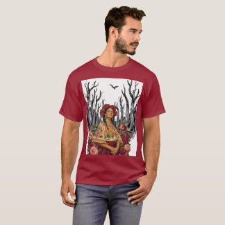 T-shirt Illustration de femme d'art folklorique floral vin