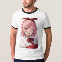 Illustration de fille anime aux cheveux roses mign