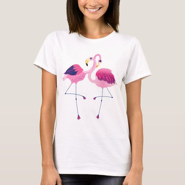 T-shirt Illustration de Flamants roses mignons rose et ble (Devant)