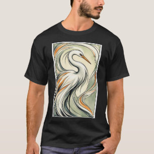 T-shirt Illustration de héron blanc gracieux