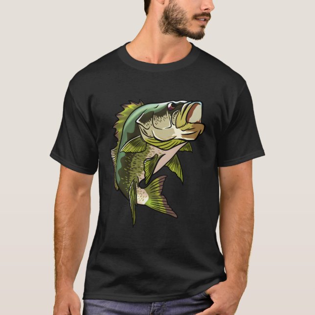 T-shirt Illustration de la basse à grande bouche Pêche (Devant)