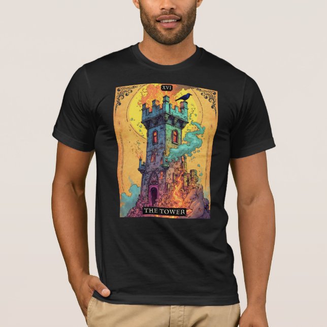 T-shirt Illustration de la carte Tarot, la tour (Devant)