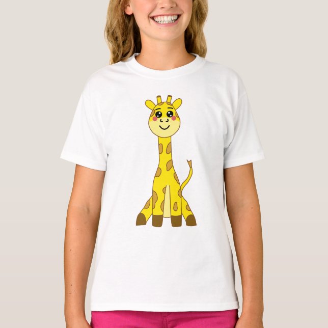 T-shirt Illustration de la Giraffe Jaune Cute Kawaii (Devant)