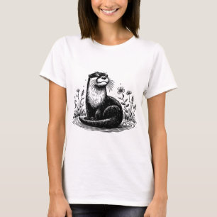 T-shirt Illustration de la ligne de la loutre Nature